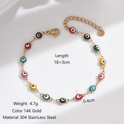 Stainless Steel 14K Gold Plated Simple Style Classic Style Round Devil's Eye Enamel Inlay Zircon Bracelets