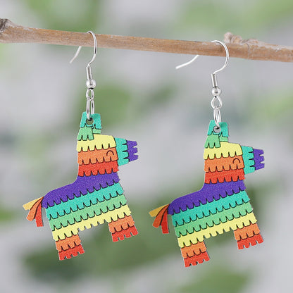 1 Pair Retro Cactus Cartoon Plant Wood Drop Earrings