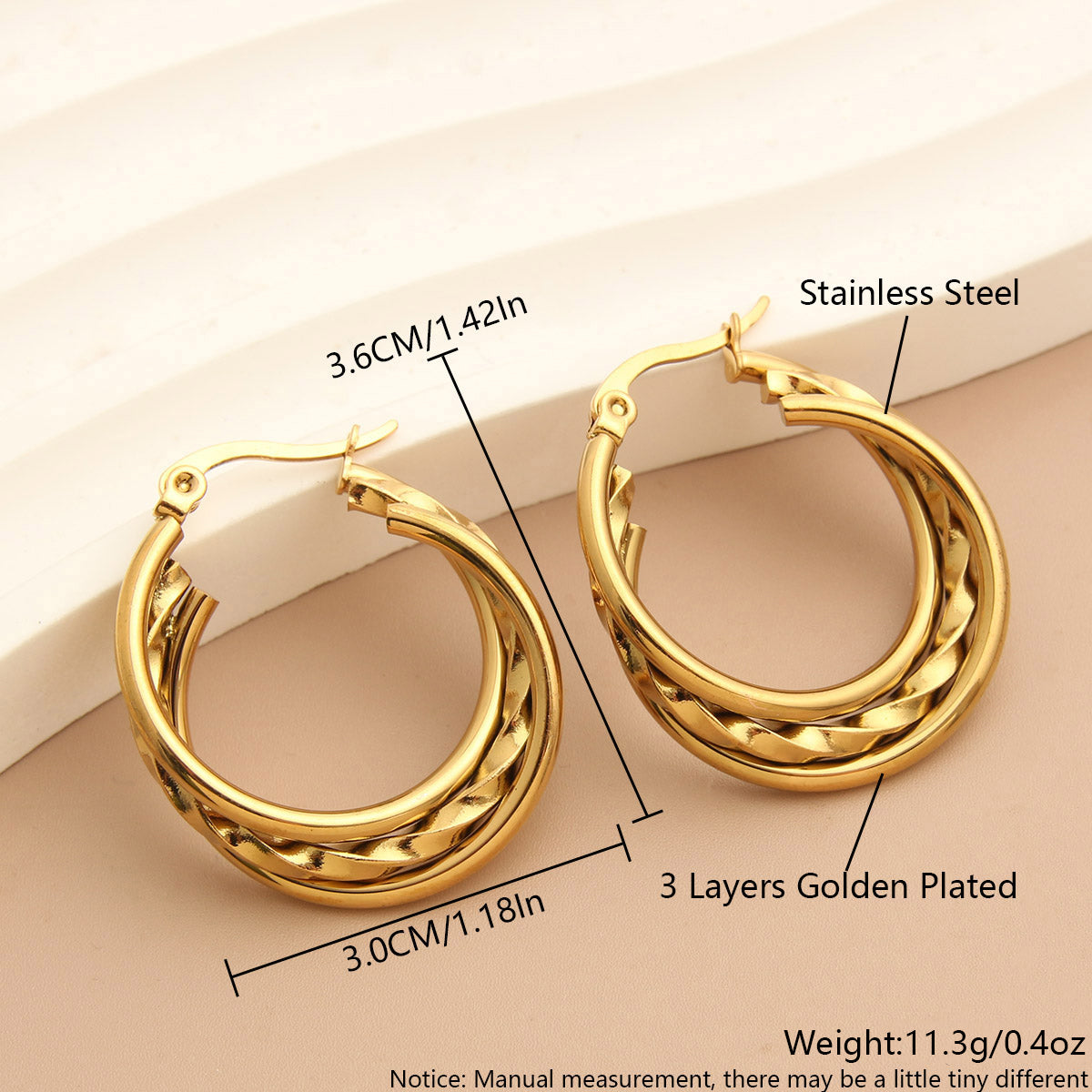 1 Pair Simple Style Commute Solid Color Plating Stainless Steel 18K Gold Plated Earrings