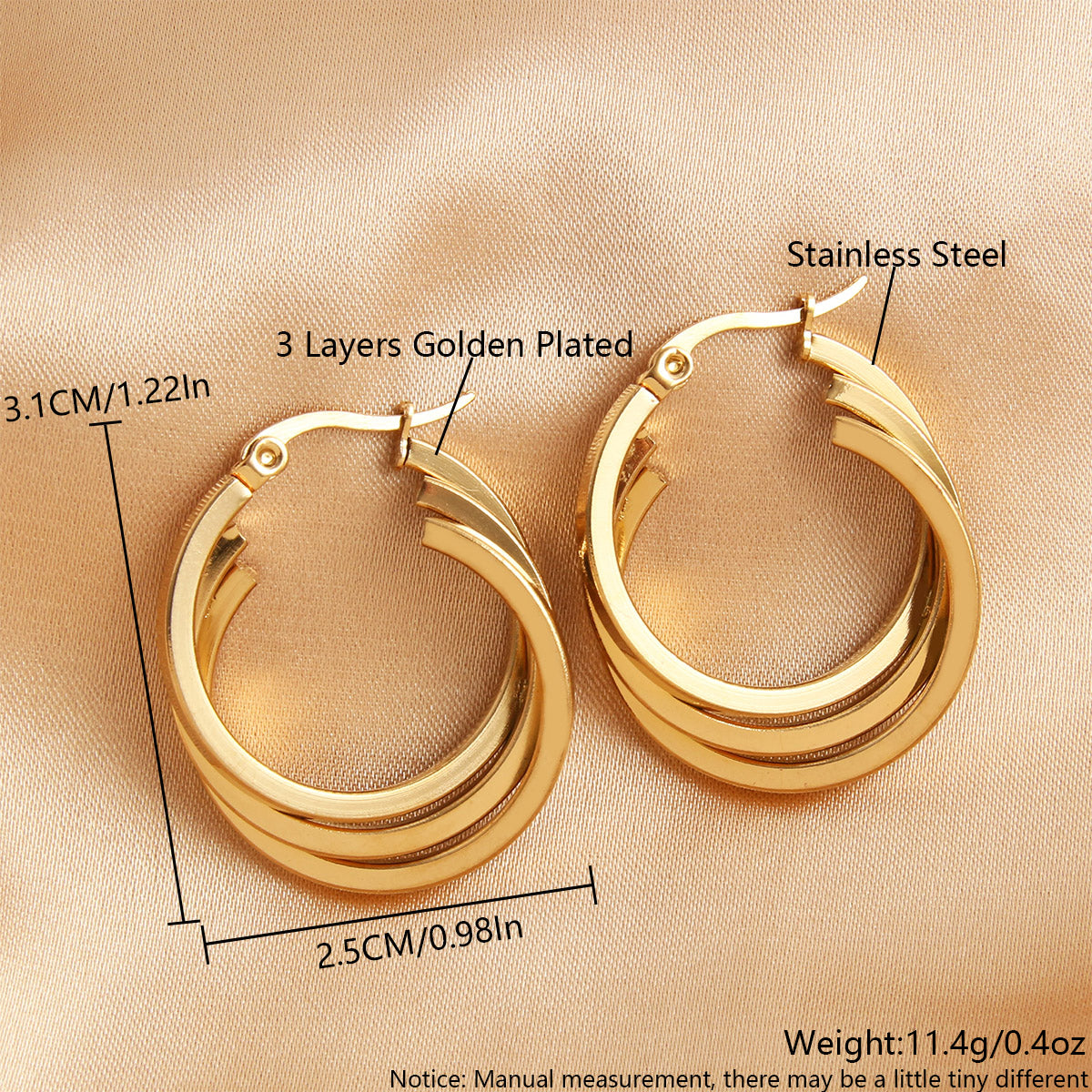 1 Pair Beach Simple Style Geometric Plating Stainless Steel 18K Gold Plated Ear Studs