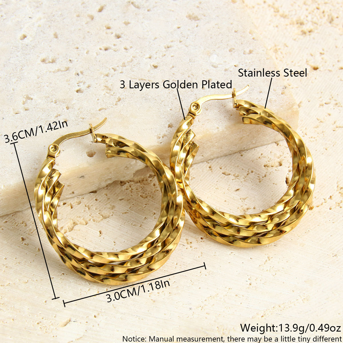 1 Pair Vacation Simple Style Geometric Plating Stainless Steel 18K Gold Plated Earrings