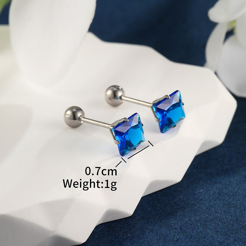 1 Pair XUPING Simple Style Square Inlay Stainless Steel Artificial Gemstones 14K Gold Plated Ear Studs