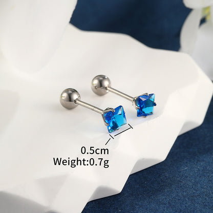 1 Pair XUPING Simple Style Square Inlay Stainless Steel Artificial Gemstones 14K Gold Plated Ear Studs