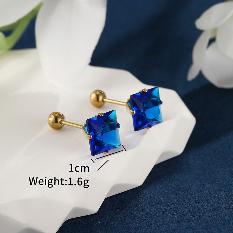 1 Pair XUPING Simple Style Square Inlay Stainless Steel Artificial Gemstones 14K Gold Plated Ear Studs