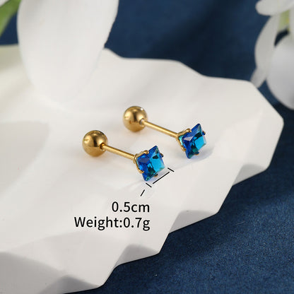 1 Pair XUPING Simple Style Square Inlay Stainless Steel Artificial Gemstones 14K Gold Plated Ear Studs