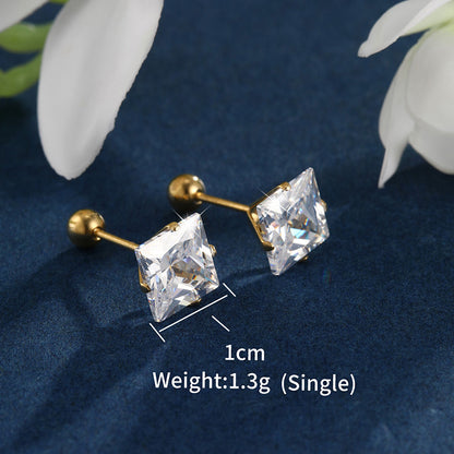 1 Pair XUPING Simple Style Square Inlay Stainless Steel Artificial Gemstones 14K Gold Plated Ear Studs