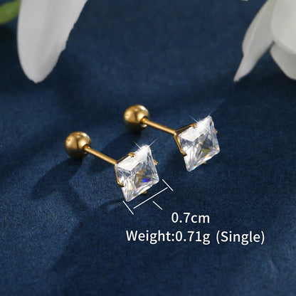 1 Pair XUPING Simple Style Square Inlay Stainless Steel Artificial Gemstones 14K Gold Plated Ear Studs