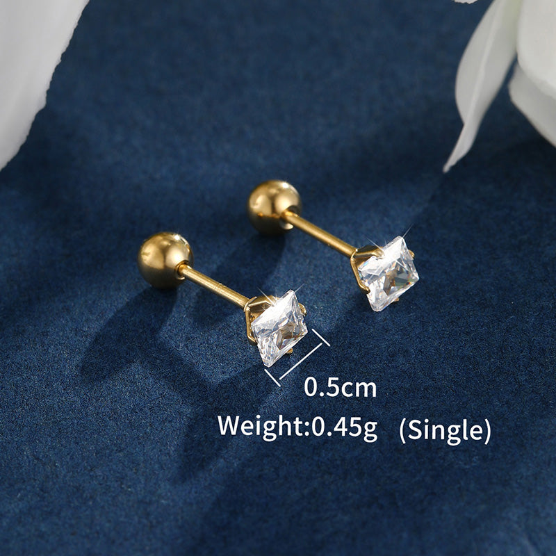 1 Pair XUPING Simple Style Square Inlay Stainless Steel Artificial Gemstones 14K Gold Plated Ear Studs