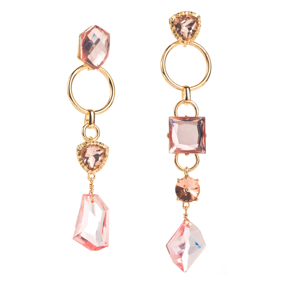 1 Pair Elegant Luxurious Geometric Hollow Out Inlay Alloy Glass Drill Gold Plated Drop Earrings