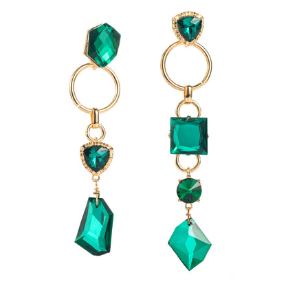 1 Pair Elegant Luxurious Geometric Hollow Out Inlay Alloy Glass Drill Gold Plated Drop Earrings