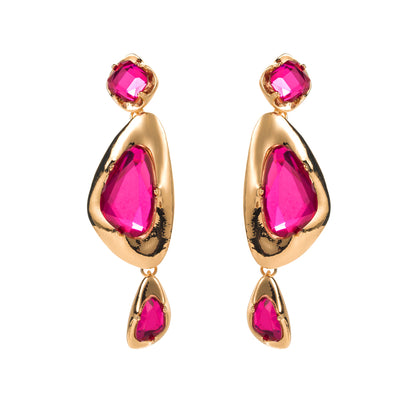 1 Pair Luxurious Simple Style Irregular Inlay Alloy Glass Drill Gold Plated Drop Earrings