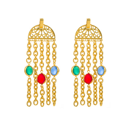 1 Pair Retro Exaggerated Irregular Rose Tassel Inlay Alloy Resin Glass Drill Pearl Gold Plated Drop Earrings