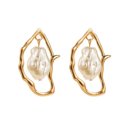 1 Pair Exaggerated Irregular Hollow Out Imitation Pearl Alloy Baroque Pearls Gold Plated Silver Plated Ear Studs