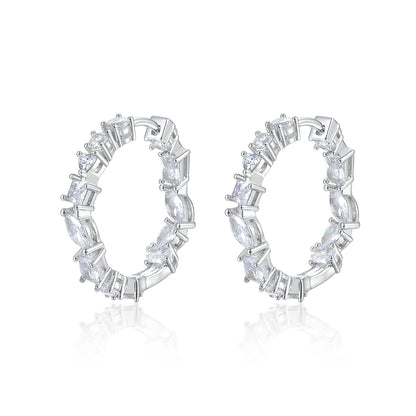 1 Pair Luxurious Shiny Geometric Inlay Sterling Silver Artificial Diamond White Gold Plated Earrings