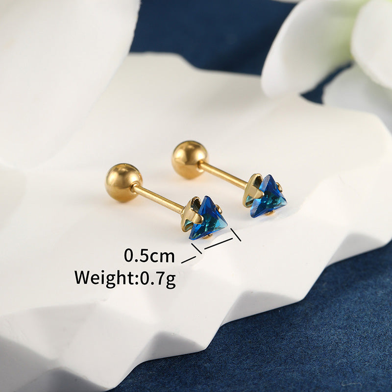 1 Pair XUPING Simple Style Shiny Triangle Inlay Stainless Steel Artificial Gemstones 14K Gold Plated Ear Studs