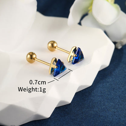 1 Pair XUPING Simple Style Shiny Triangle Inlay Stainless Steel Artificial Gemstones 14K Gold Plated Ear Studs