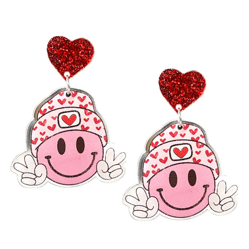 1 Pair Casual Cute Sweet Geometric Heart Shape Smiley Face Arylic Drop Earrings