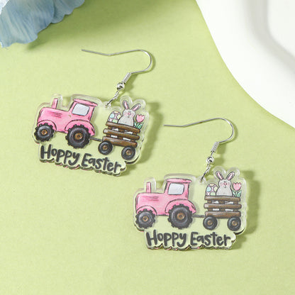 1 Pair Cute Rabbit Cartoon Egg Hollow Out Arylic Silver Plated Drop Earrings