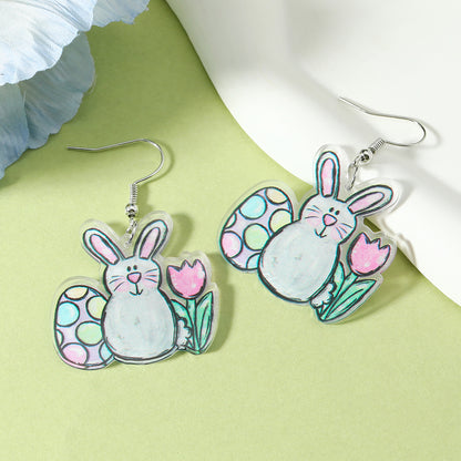 1 Pair Cute Rabbit Cartoon Egg Hollow Out Arylic Silver Plated Drop Earrings