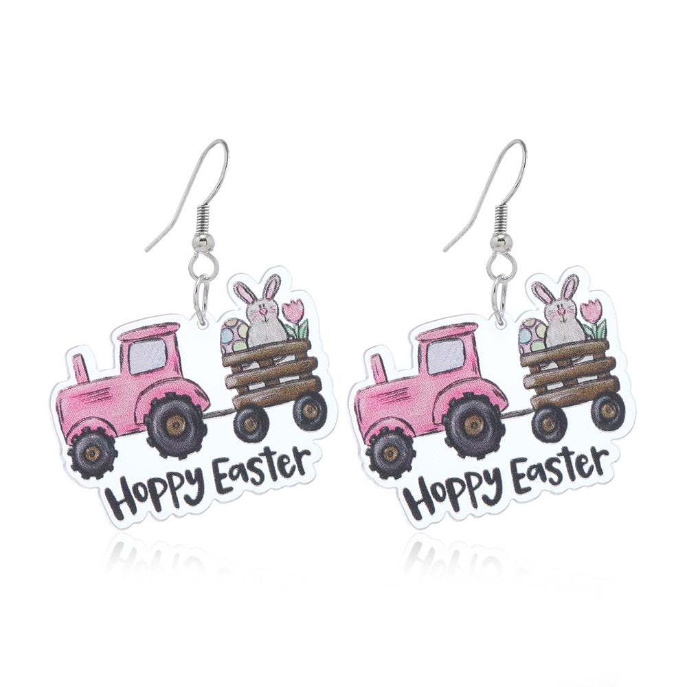 1 Pair Cute Rabbit Cartoon Egg Hollow Out Arylic Silver Plated Drop Earrings