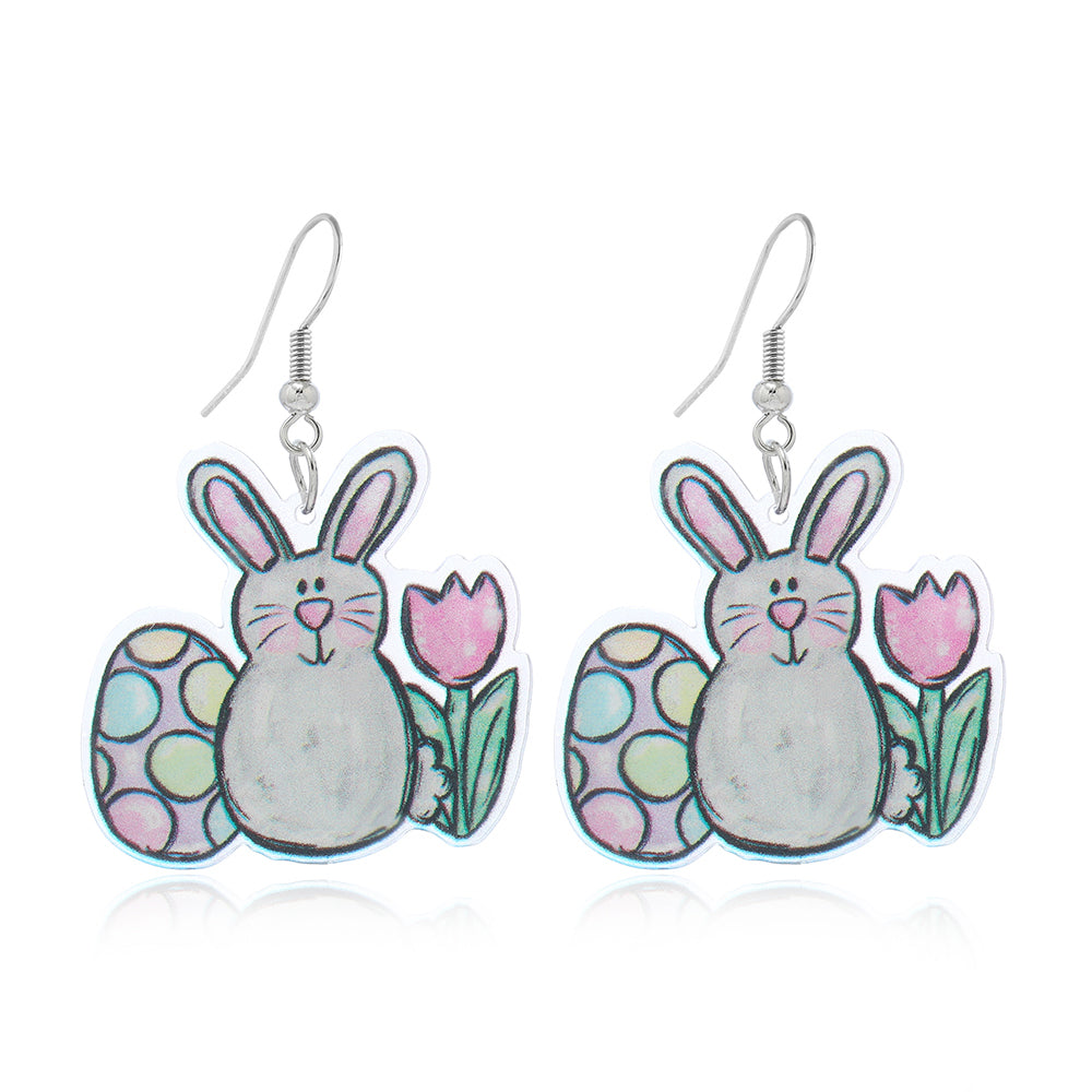 1 Pair Cute Rabbit Cartoon Egg Hollow Out Arylic Silver Plated Drop Earrings