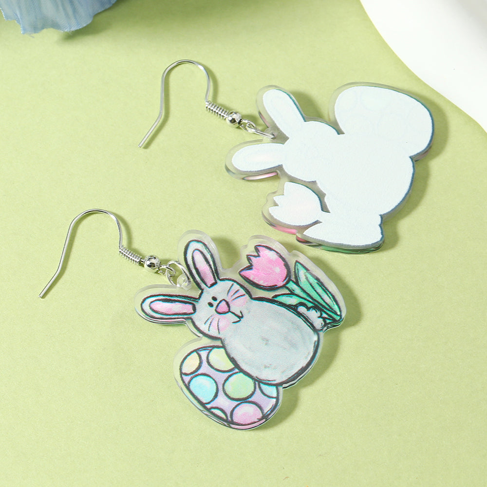 1 Pair Cute Rabbit Cartoon Egg Hollow Out Arylic Silver Plated Drop Earrings