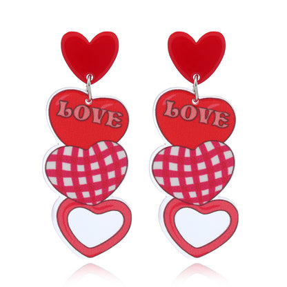 1 Pair Cute Romantic Heart Shape Arylic Silver Plated Drop Earrings