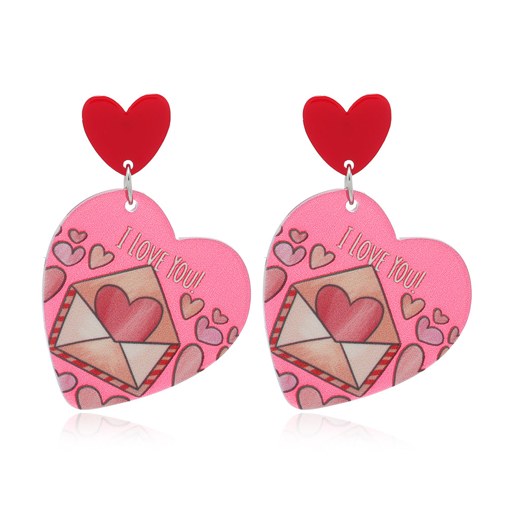 1 Pair Cute Romantic Heart Shape Arylic Silver Plated Drop Earrings