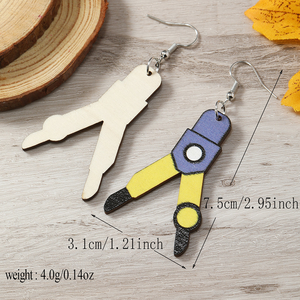 1 Pair Casual Cute Pastoral Book Scissors Pencil Wood Silver Plated Drop Earrings