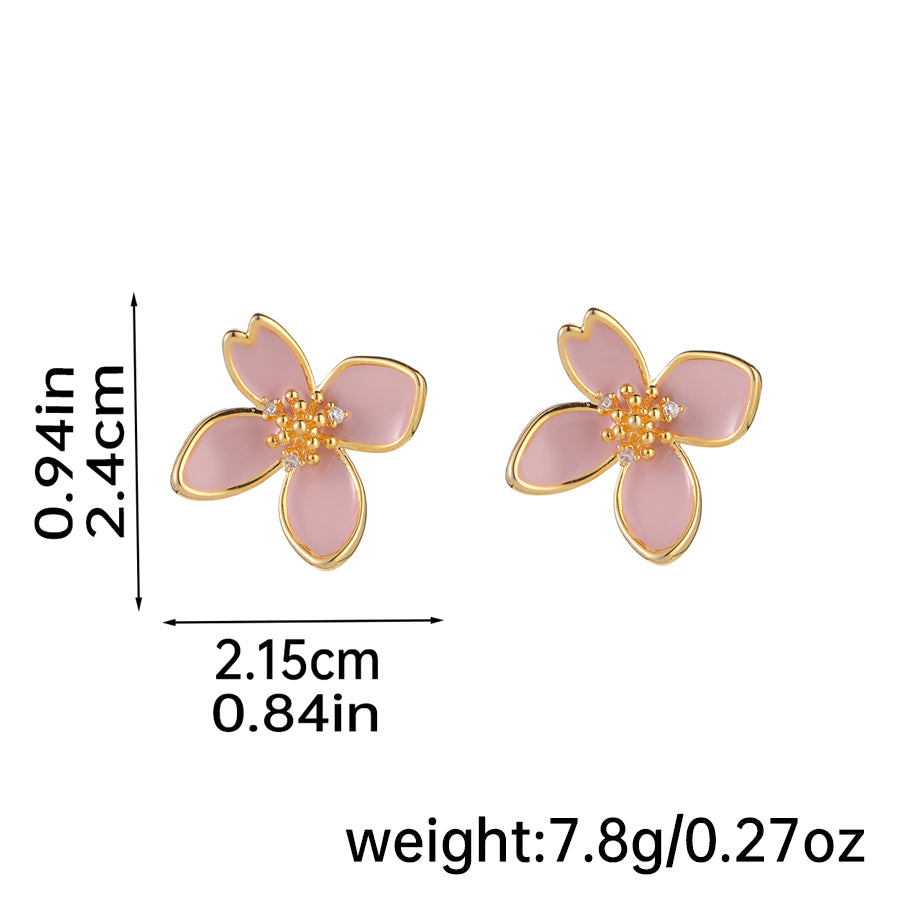 1 Pair Original Design Romantic Flower Enamel Inlay Copper Artificial Pearls Rhinestones Zircon 18K Gold Plated Ear Studs