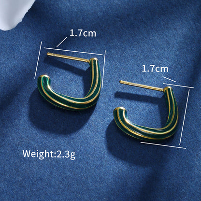 1 Pair XUPING Simple Style Commute Geometric Stripe Enamel Stainless Steel 14K Gold Plated Ear Studs