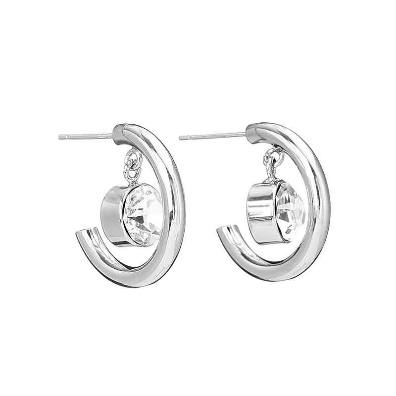 1 Piece Elegant Luxurious C Shape Inlay Stainless Steel Zircon Ear Studs