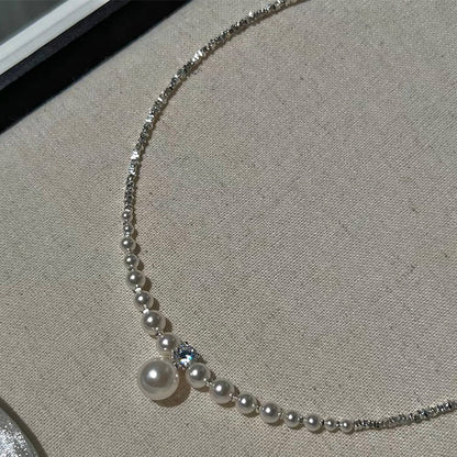 Artificial Pearl Copper Simple Style Round Beaded Plating Inlay Glass Pendant Necklace