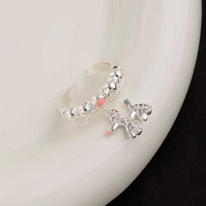 Wholesale Sweet Geometric Heart Shape Bow Knot Copper Plating Inlay Zircon Open Rings