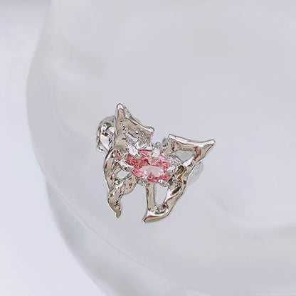 Wholesale Sweet Geometric Heart Shape Bow Knot Copper Plating Inlay Zircon Open Rings