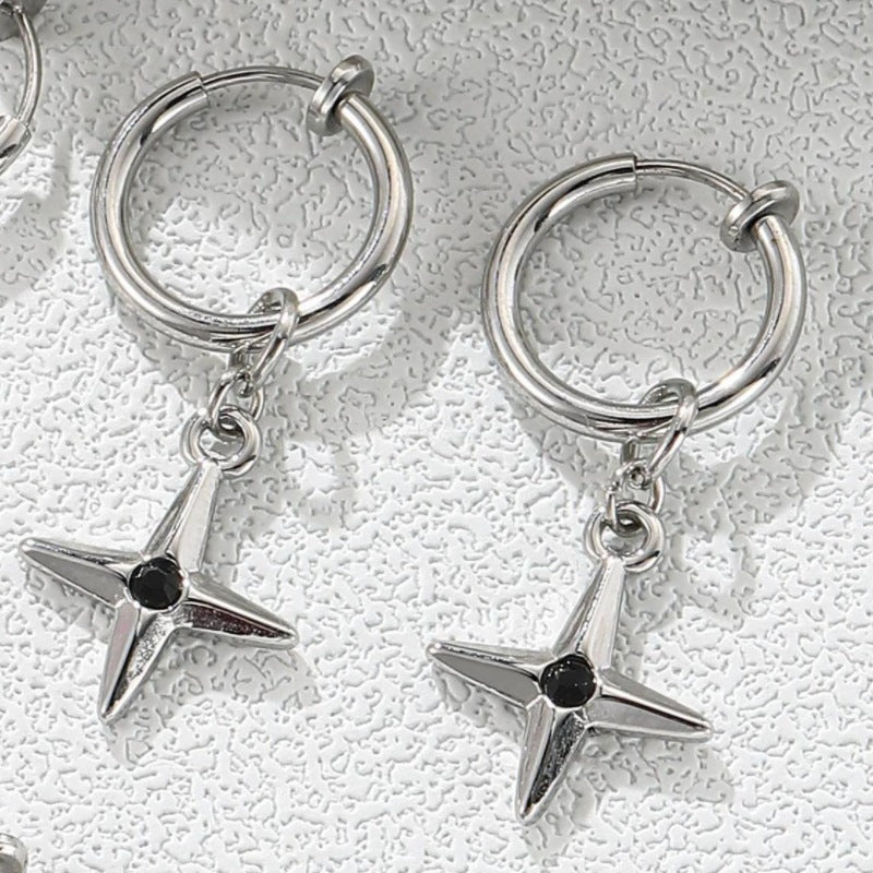 1 Pair IG Style Simple Style Star Polishing Inlay Titanium Steel Zircon Drop Earrings