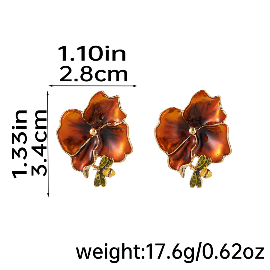 1 Pair Vacation Romantic Flower Enamel Copper 18K Gold Plated Ear Studs