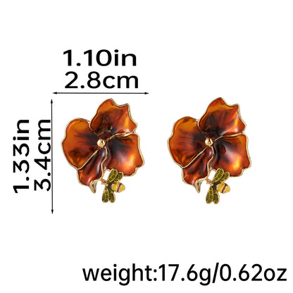 1 Pair Vacation Romantic Flower Enamel Copper 18K Gold Plated Ear Studs