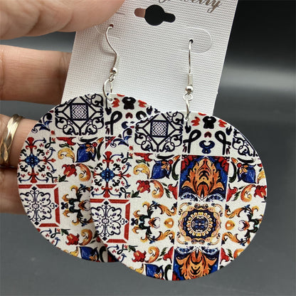 1 Pair Retro Ethnic Style Sun Stoving Varnish Wood Drop Earrings