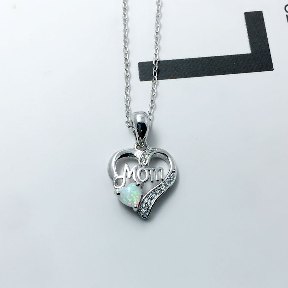 Sterling Silver IG Style Elegant Letter Heart Shape Opal Pendant Necklace