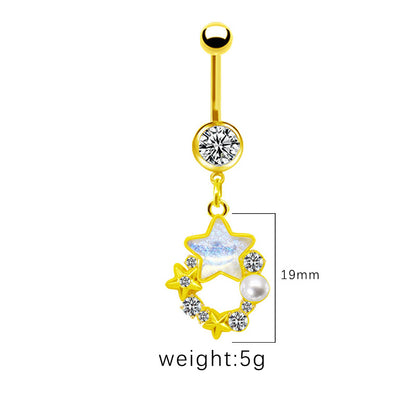 1 Piece Belly Rings Simple Style Shiny Star Heart Shape Wings Stainless Steel Alloy Copper Hollow Out Inlay Rhinestones Glass Zircon Gold Plated