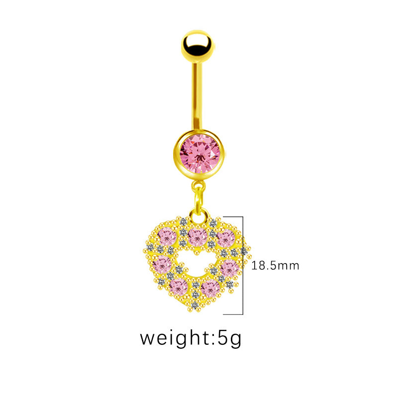 1 Piece Belly Rings Simple Style Shiny Star Heart Shape Wings Stainless Steel Alloy Copper Hollow Out Inlay Rhinestones Glass Zircon Gold Plated