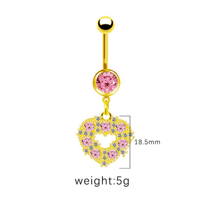 1 Piece Belly Rings Simple Style Shiny Star Heart Shape Wings Stainless Steel Alloy Copper Hollow Out Inlay Rhinestones Glass Zircon Gold Plated