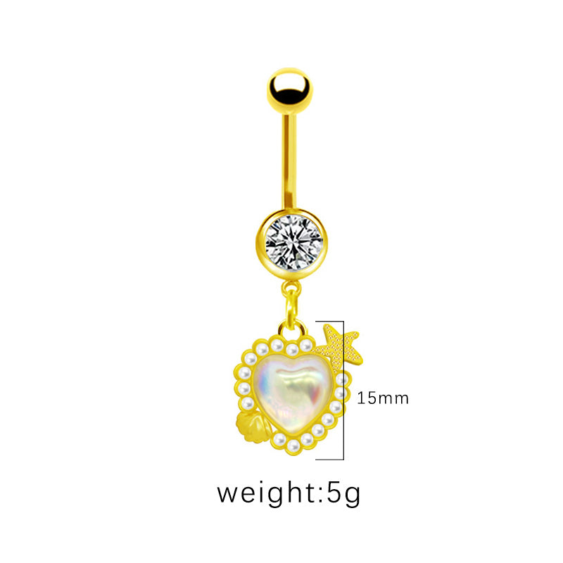 1 Piece Belly Rings Simple Style Shiny Star Heart Shape Wings Stainless Steel Alloy Copper Hollow Out Inlay Rhinestones Glass Zircon Gold Plated