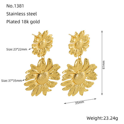 1 Pair Simple Style Flower Stainless Steel 18K Gold Plated Drop Earrings