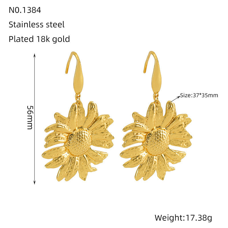 1 Pair Simple Style Flower Stainless Steel 18K Gold Plated Drop Earrings