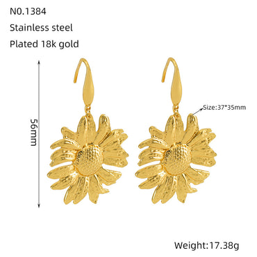 1 Pair Simple Style Flower Stainless Steel 18K Gold Plated Drop Earrings