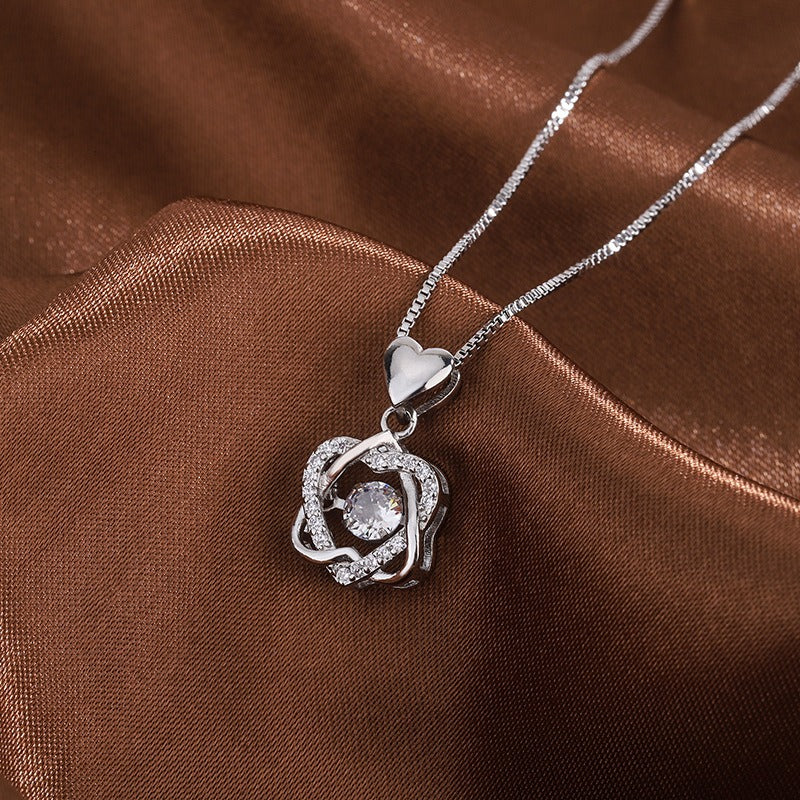 Sterling Silver Elegant Simple Style Heart Shape Zircon Pendant Necklace