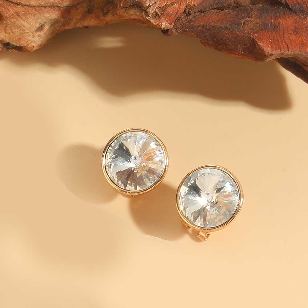 1 Pair Vintage Style Round Inlay Copper Acrylic Diamond 14K Gold Plated Ear Studs