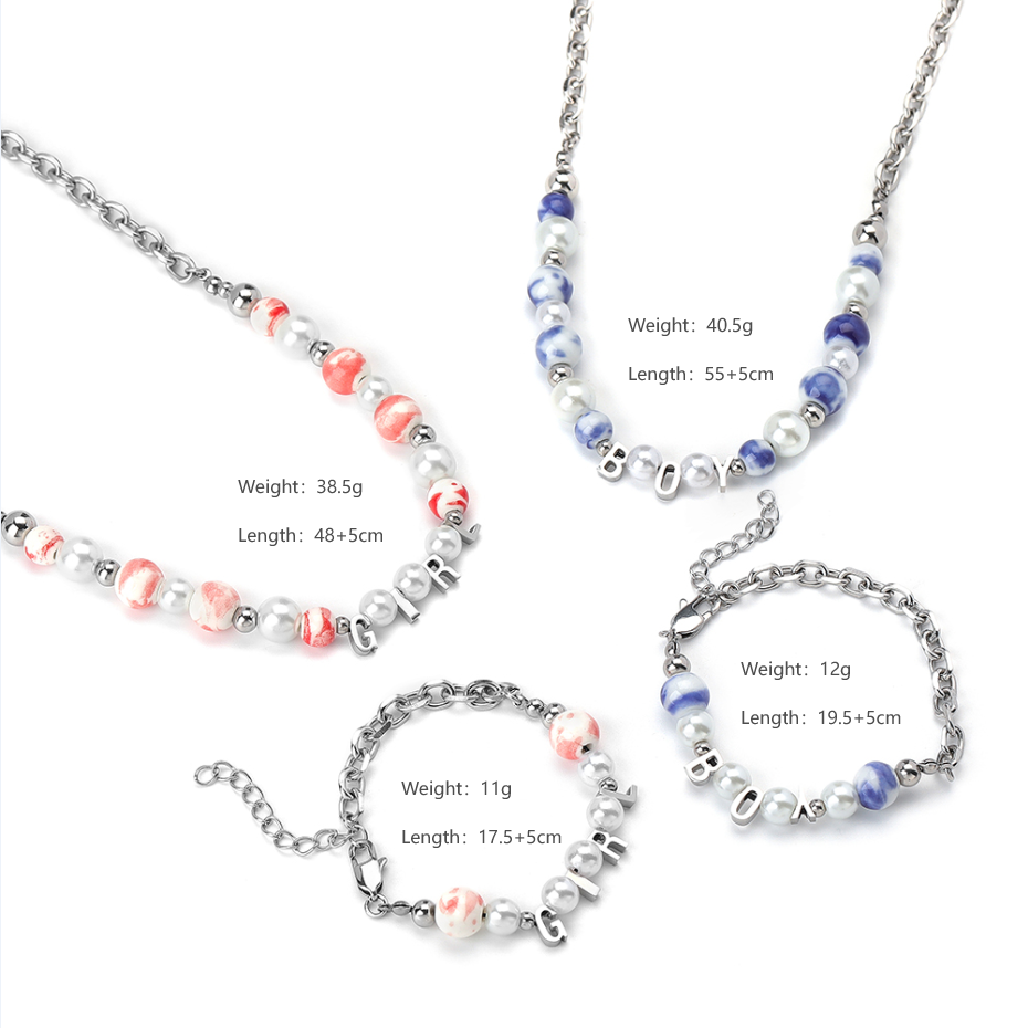 Stainless Steel Casual Simple Style Letter Beaded Artificial Pearls Bracelets Necklace